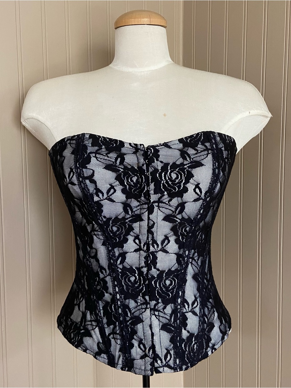 Vintage Le Chateau Black Floral Lace Corset Wens Size Medium